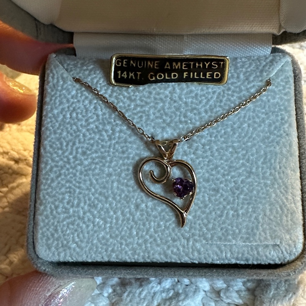 14K Gold Filled 18 Inch Heart Necklace with Heart Shaped Amethyst